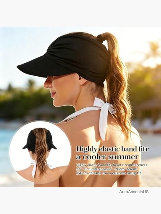 UPF 50+ UV Protection Sun Visor Hat Wide Brim Lightweight Foldable Ponytail Cap main image 5